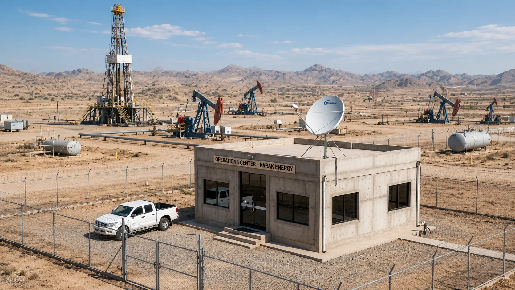 Oil field operations centre with satellite communications